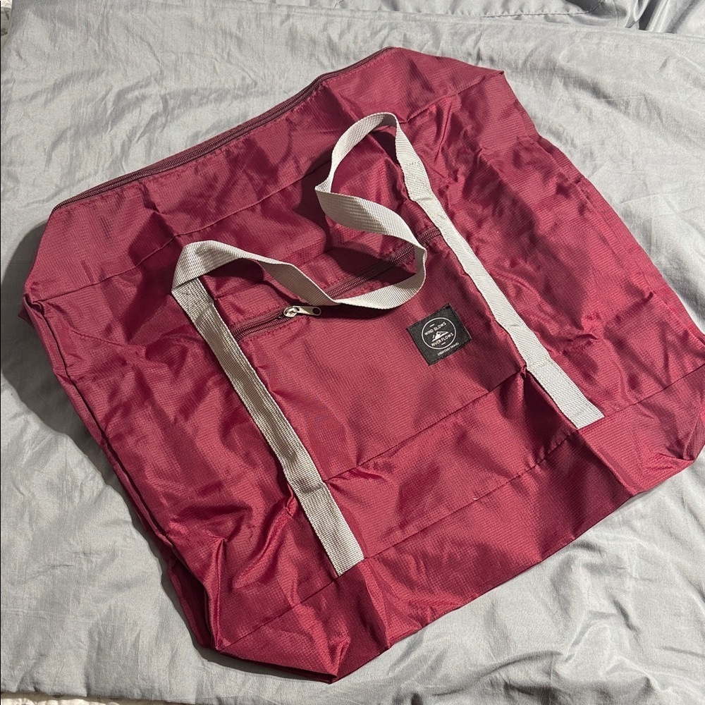 Burgundy Tote Bag with Gray Straps